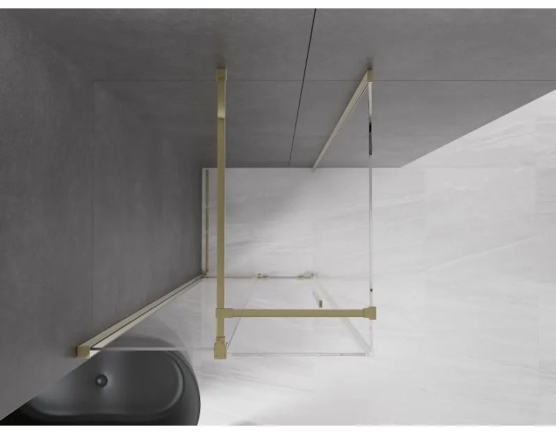 Mexen Velar, sprchový kút s posuvnými dverami 100(dvere) x 100(stena) cm, 8mm číre sklo, zlatá lesklá, 871-100-100-01-50