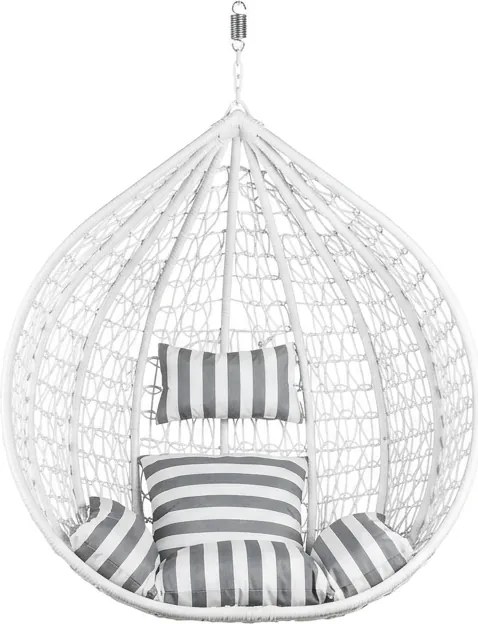 Biele závesné kreslo KOKON bez stojanu, bielo-sivý vankúš