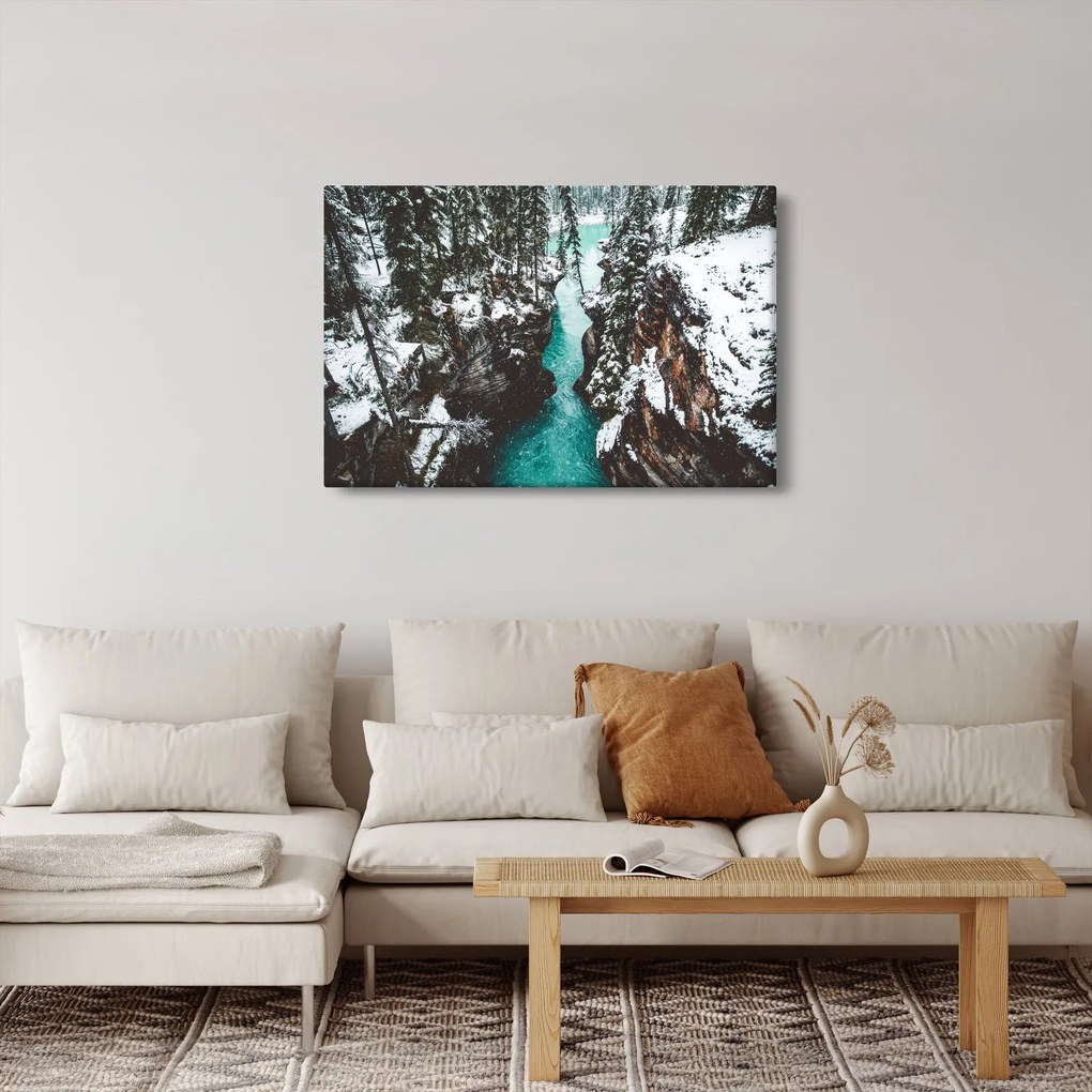 Obraz - horská rieka v zime (90x60 cm)