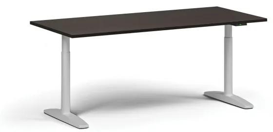 Výškovo nastaviteľný stôl OBOL, elektrický, 675-1325 mm, doska 1800x800 mm, biela zaoblená podnož, wenge