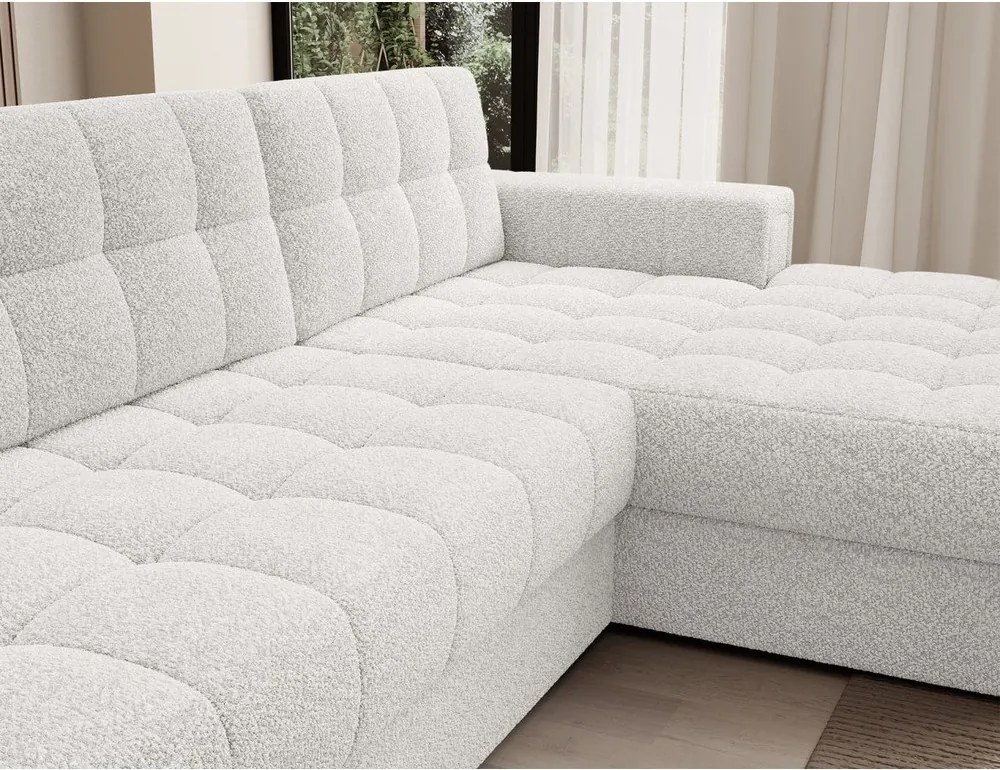 Krémovobiela rozkladacia rohová pohovka z textílie buklé (pravý roh/s leňoškou) Blezalt – ELTAP