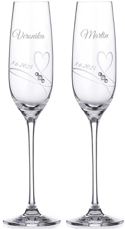 Dekorant Svadobné poháre na šampanské Romance s kamienkami Swarovski 200ml 2KS