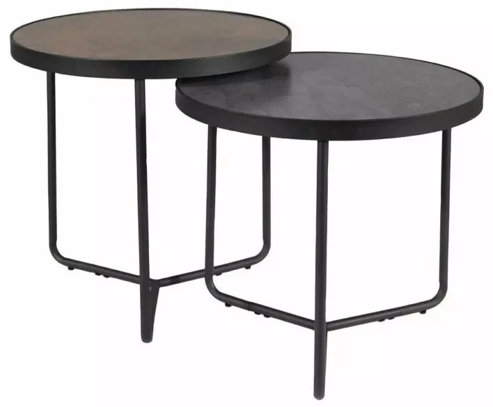 Odkladacie stolíky PENELOPE sada 2 ks Ø 50 cm, hnedá/čierna