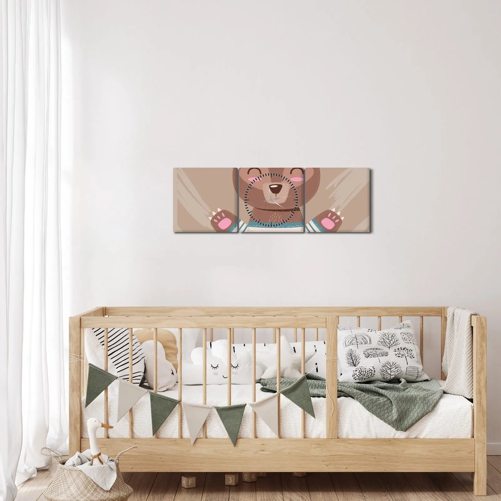 Obraz - Medvedík v pruhovanom tričku (s hodinami) (90x30 cm)