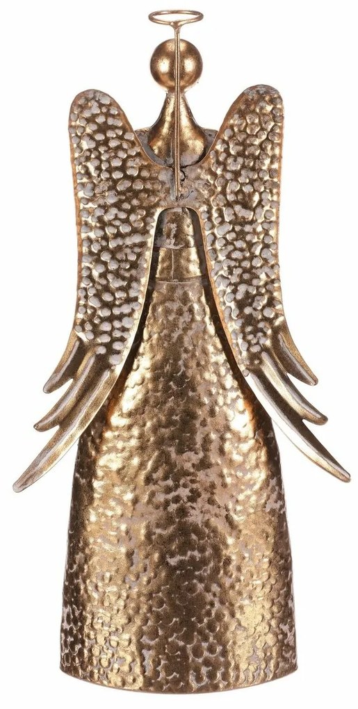 Vianočná kovová dekorácia Anjel 42 cm so srdcom, zlatá, 42 cm