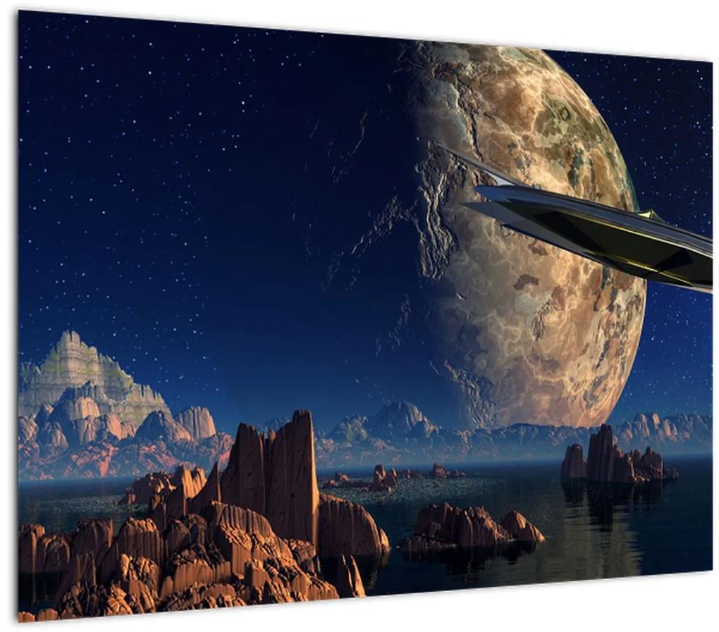 Sklenený obraz - Prílet mimozemšťanov (70x50 cm)