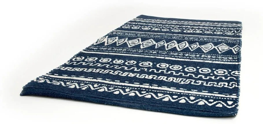 Modro-biely bavlnený koberec Webtappeti Ethnic, 55 x 110 cm