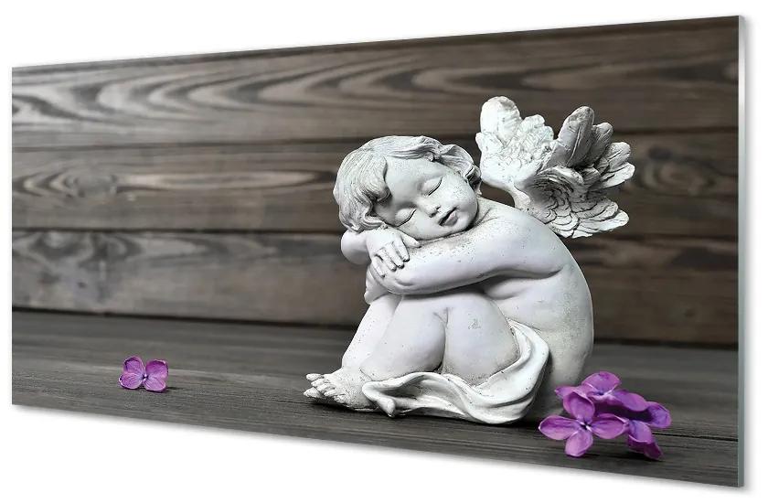 Sklenený obraz Spiace anjel kvety dosky 125x50 cm