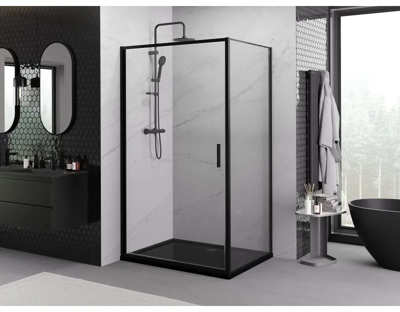Mexen Exo, sprchovací kút s krídlovými dverami 90 x 85 cm, 6mm číre sklo, čierny profil, 817-090-085-70-00