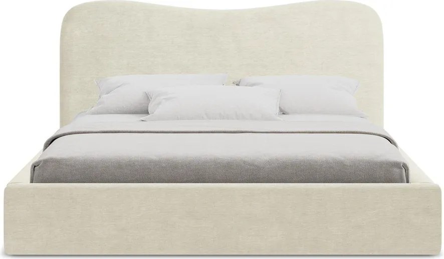 Béžová čalúnená dvojlôžková posteľ s úložným priestorom s roštom 140x200 cm Kahai – Makamii