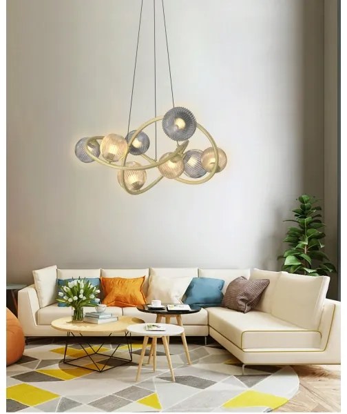 Wofi 7015-804 - LED Luster na lanku METZ 8xG9/3,5W/230V zlatá/šedá