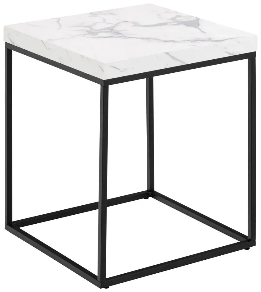 Odkladací stolík Barossa 40 cm biely mramor/čierny
