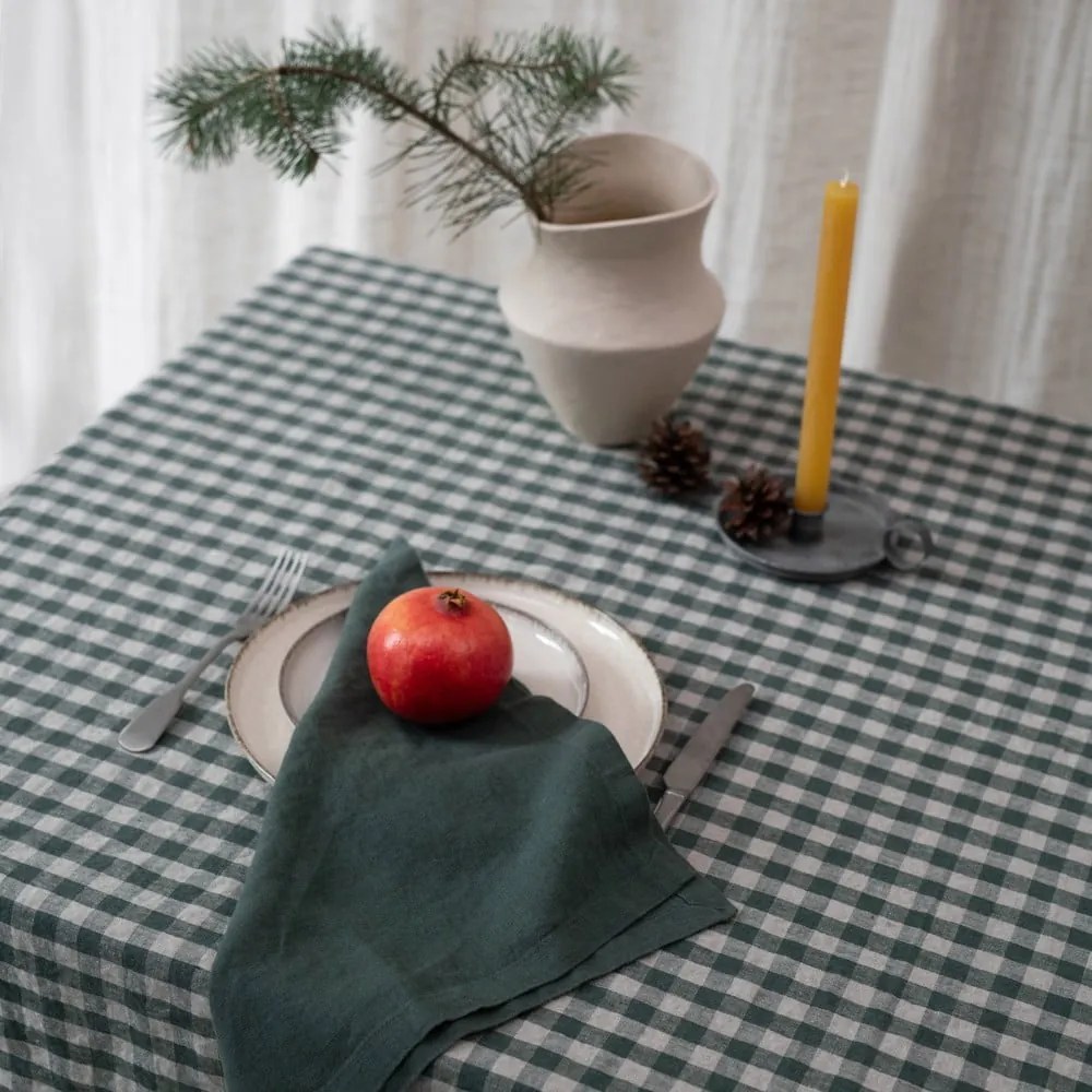 Ľanový obrus 140x200 cm Forest Green Gingham – Linen Tales