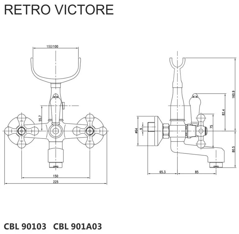 Mereo, Vaňová nástenná batéria, Retro Viktorie, 150 mm, bez príslušenstva, chróm, MER-CBL90103