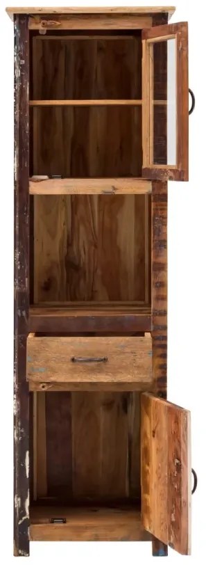 furniture-nabytek.cz - Masivní koupelnová vysoká skříňka Sumana z recyklovaného dřeva, lakovaná, hnědá – 50×40×180 cm