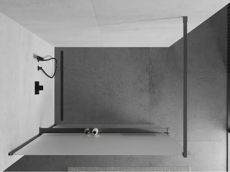 Mexen Kioto+, sprchová zástena Walk-In s poličkou a vešiakom 140 x 200 cm, 8mm sklo námraza, grafitový profil, 800-140-121-66-30