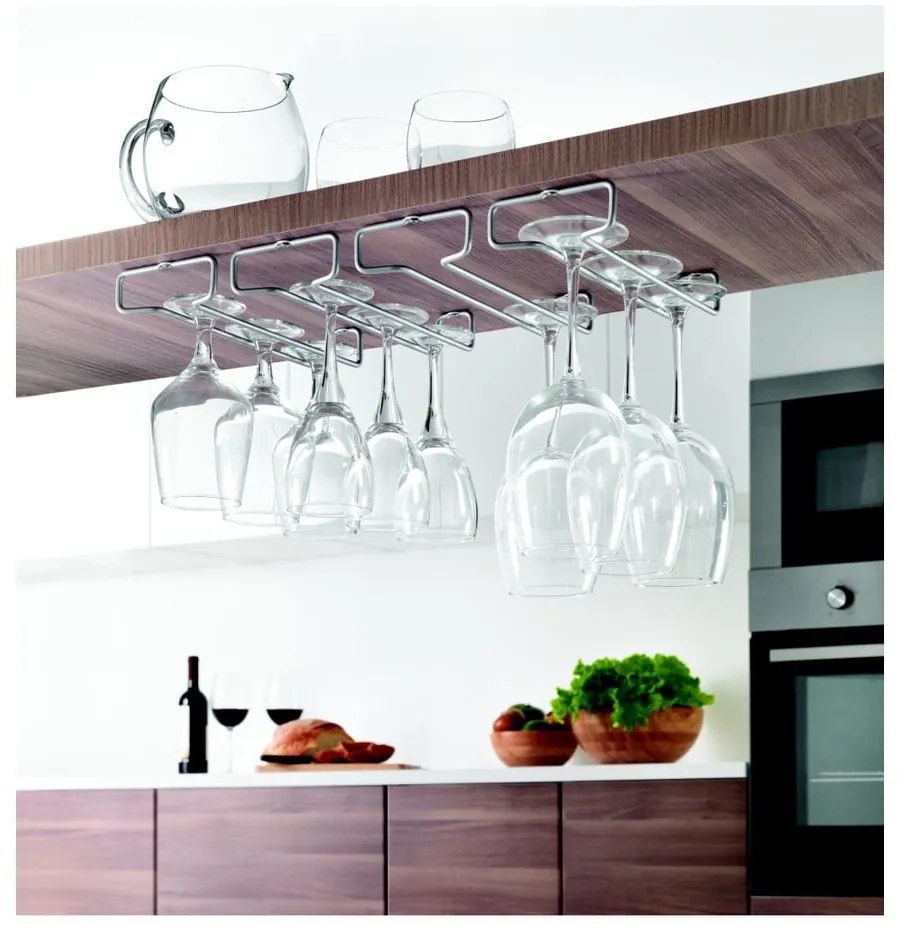 Nástenné oceľové držiaky na poháre na víno v súprave 2 ks v striebornej farbe Rail – Metaltex