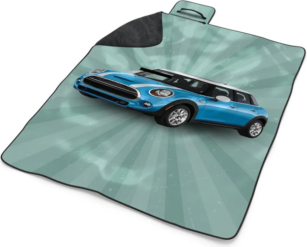 Sablio Plážová deka Mini sedan Zelené pozadie: 200x140 cm