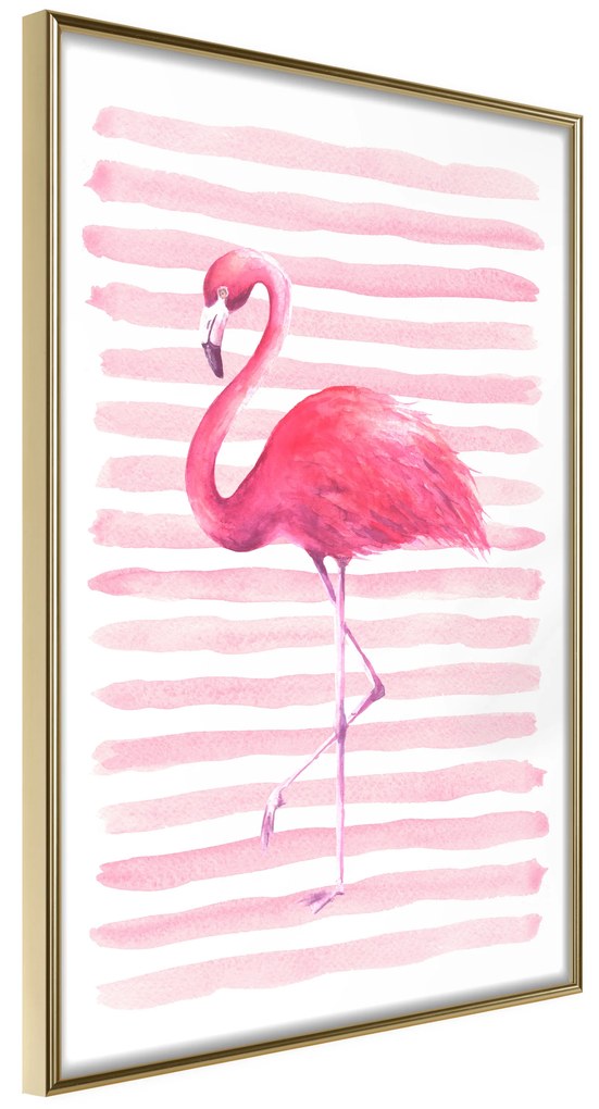 Artgeist Plagát - Flamingo and Stripes [Poster] Veľkosť: 20x30, Verzia: Čierny rám s passe-partout