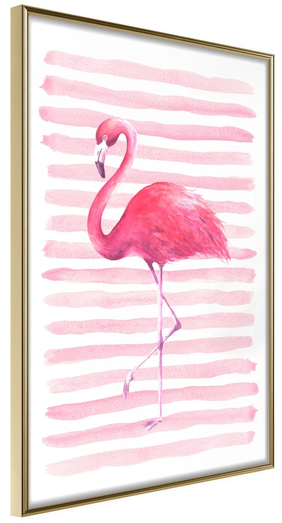 Artgeist Plagát - Flamingo and Stripes [Poster] Veľkosť: 30x45, Verzia: Čierny rám s passe-partout