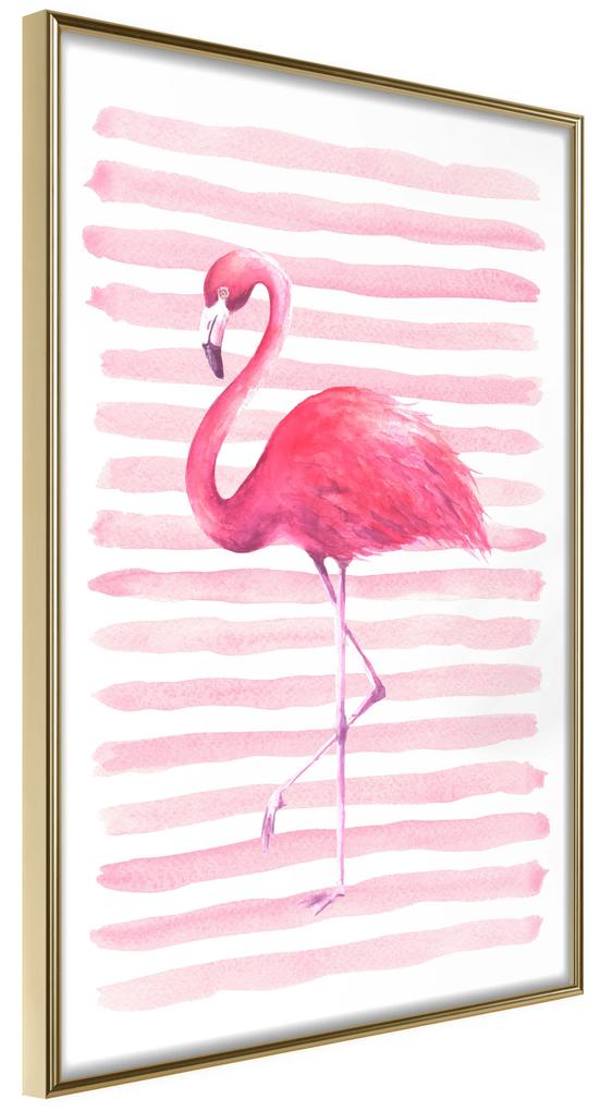Artgeist Plagát - Flamingo and Stripes [Poster] Veľkosť: 30x45, Verzia: Zlatý rám s passe-partout