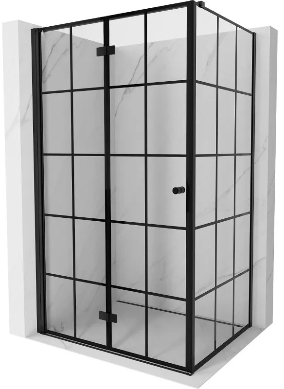 Mexen Mist-F T, 1-krídlový skladací sprchový kút ľavý 75 x 80 cm, číre sklo-čierna mriežka, 8A6T-075-080-70-77-L