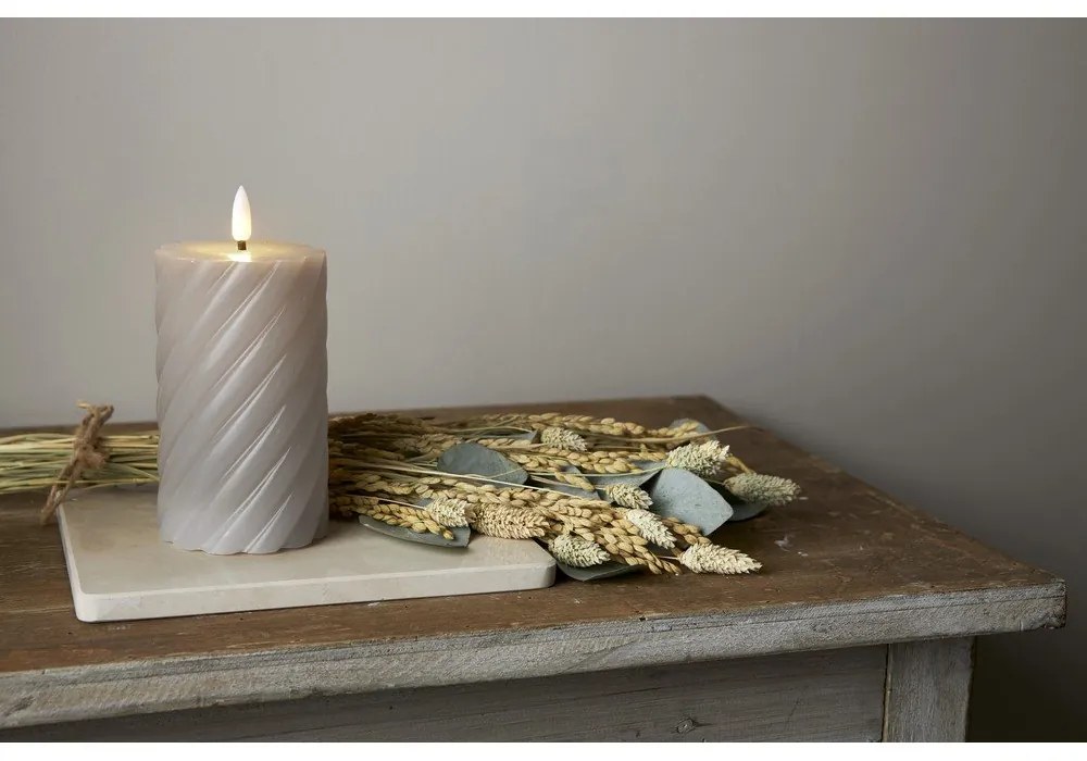 Sivá vosková LED sviečka Star Trading Flamme Swirl, výška 15 cm