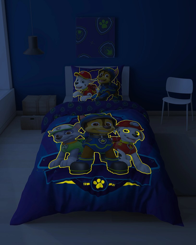 Svietiace obliečky PAW PATROL Team logo modré Rozmer obliečky: 70 x 80 cm | 140 x 200 cm