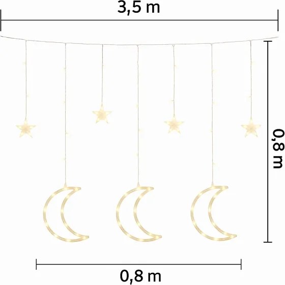 Dekoračný svetelný záves mesiaca a hviezdy