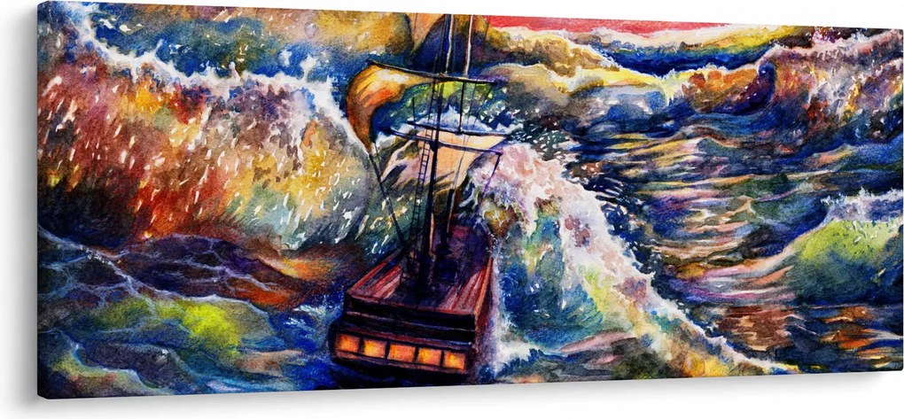 Obraz - Loď na oceánskych vlnách, aquarel (120x50 cm)