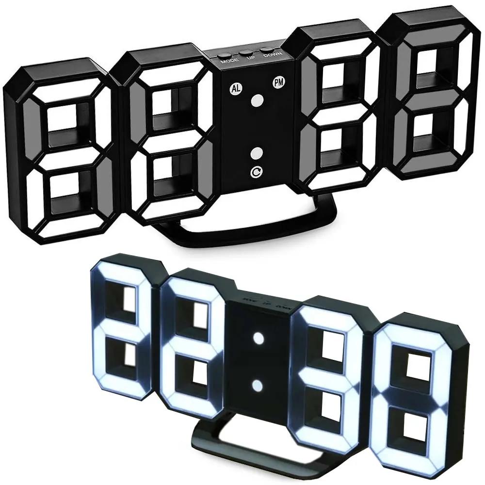 Verk 01458_B Digitálne LED hodiny - čierne s bielym podsvietením