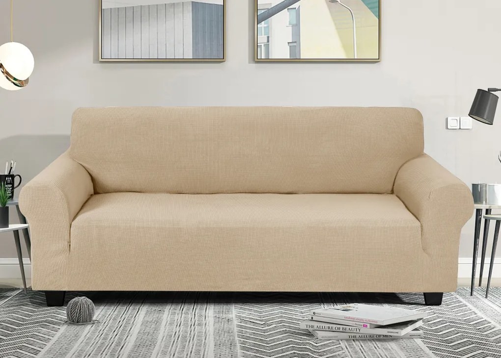 Elastický žakárový poťah na trojmiestnu pohovku BestBerg / prírodný