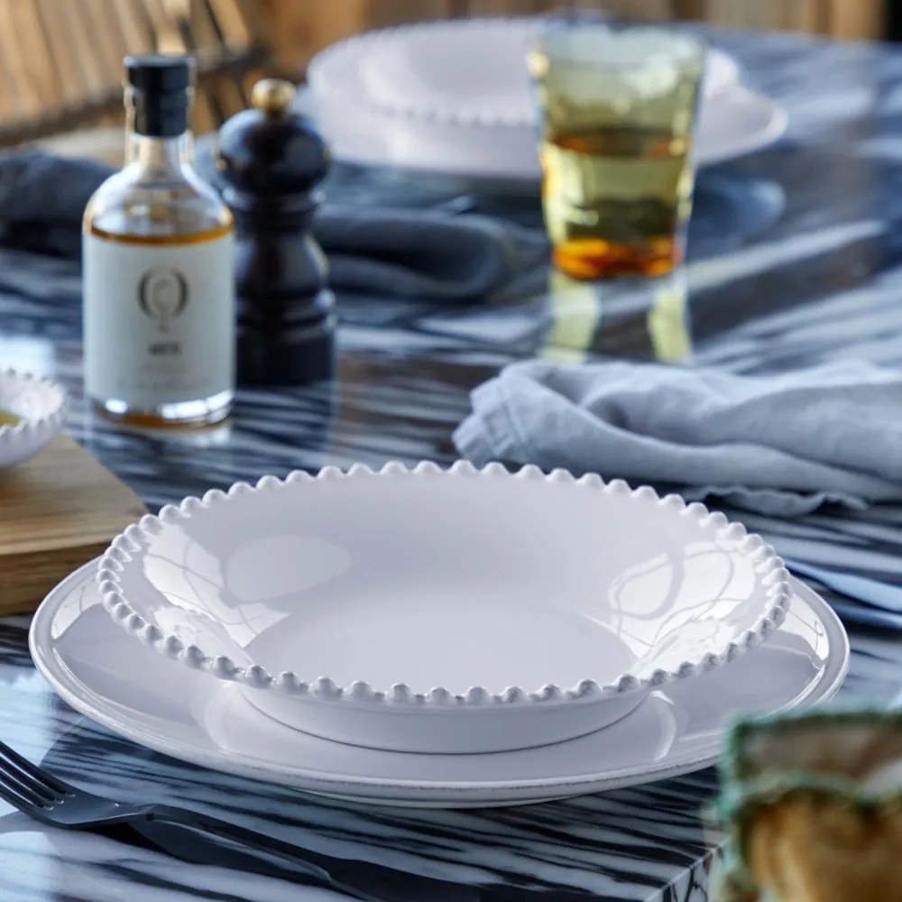 Biely kameninový tanier na polievku Costa Nova Pearl, ⌀ 24 cm