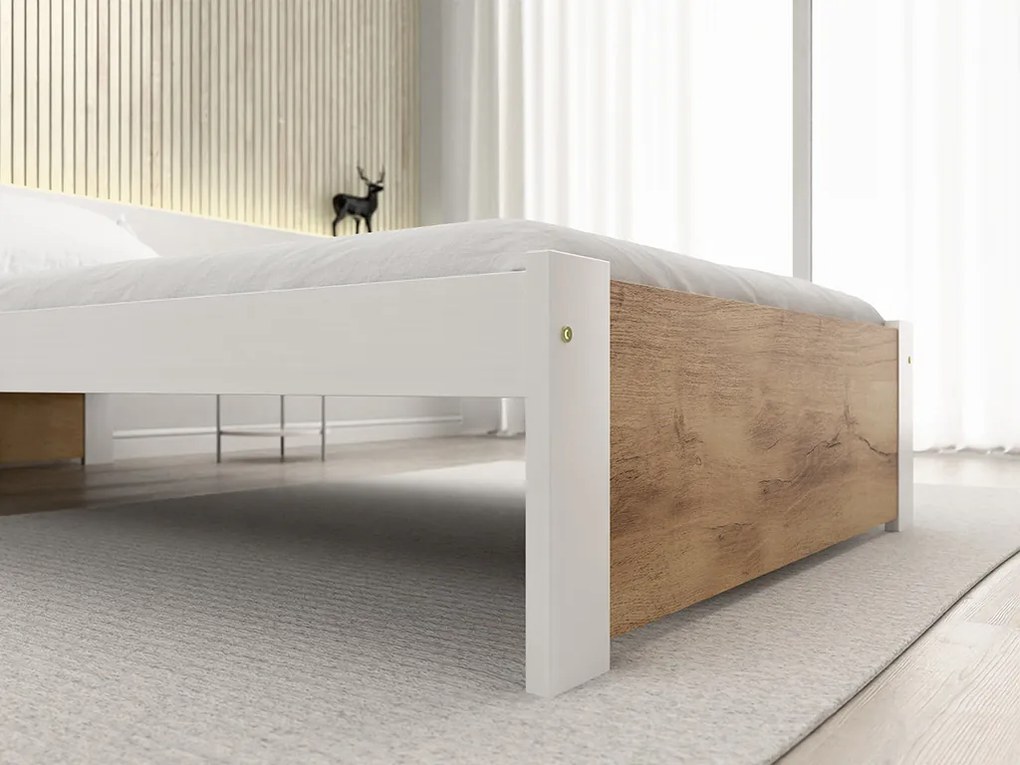 Posteľ IKAROS 90 x 200 cm, dub artisan/biela Rošt: S lamelovým roštom, Matrac: Matrac SOMMERA 18 cm