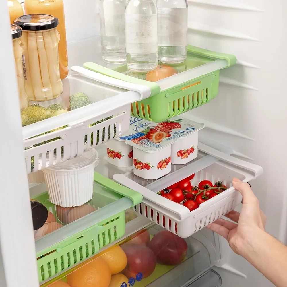 Súprava 2 nastaviteľných úložných košíkov do chladničky InnovaGoods