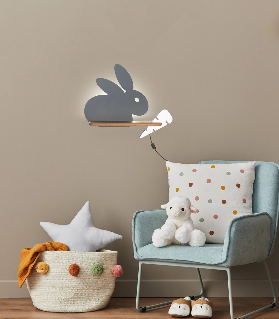 Candellux RABIT Nástenné svietidlo 4W LED 4000K IQ KIDS WITH CABLE, SWITCH AND PLUG GRAY+WHITE 21-85184