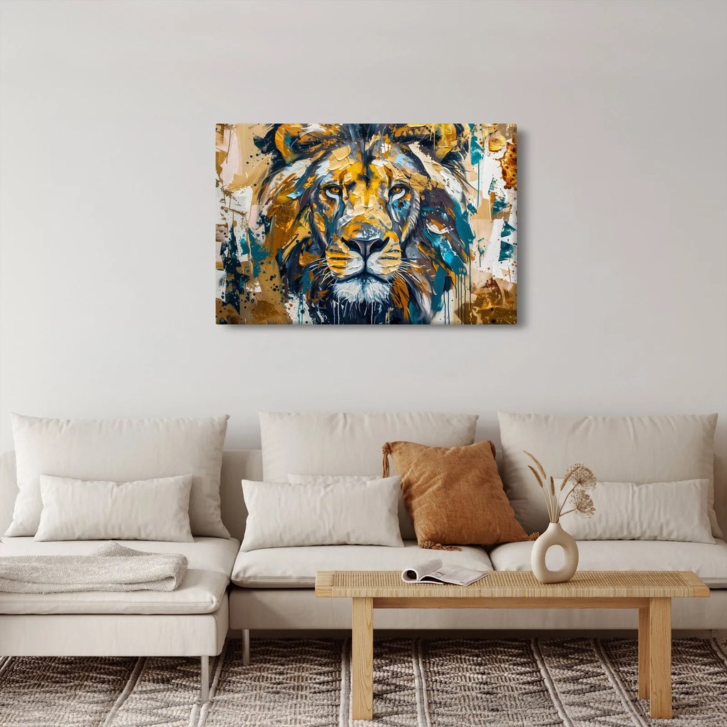 Obraz - Abstraktná olejomaľba s levom (90x60 cm)