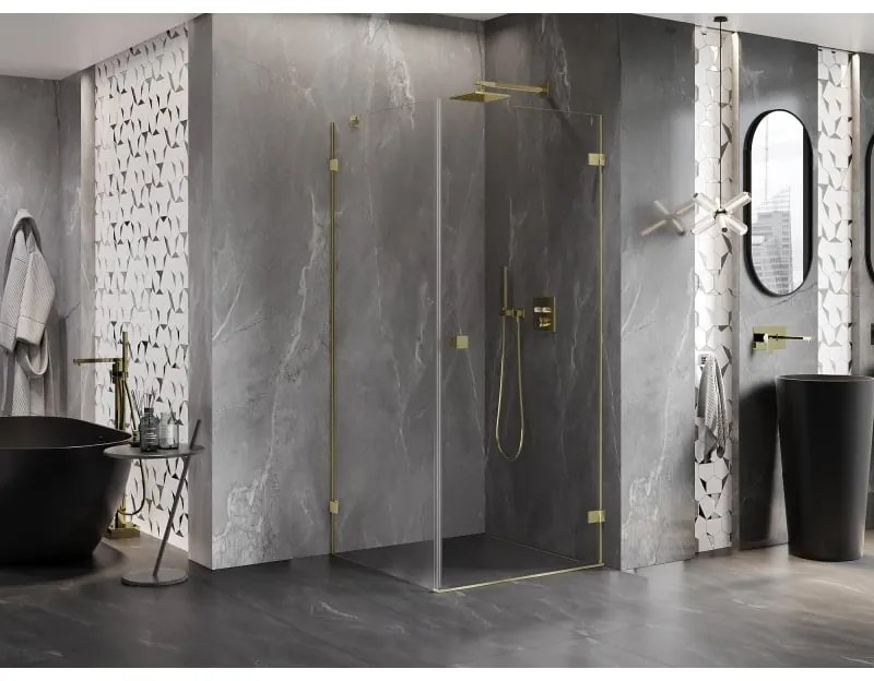 Mexen Lunar-B, pravostranný výklopný sprchový kút 80 x 80 cm, 8mm číre sklo, zlatý kartáčovaný - 832-080-080-55-00-P