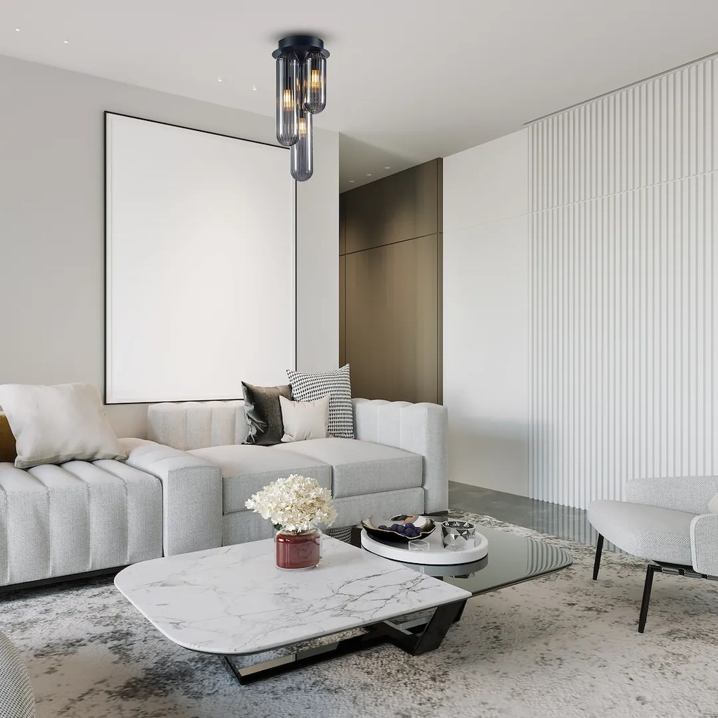 Stropné svietidlo Pax, 3x grafitové sklenené tienidlo, b, o