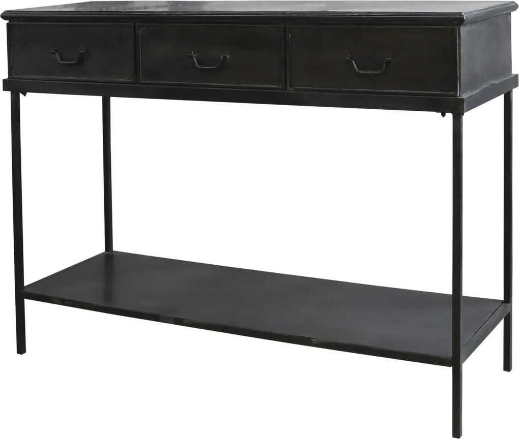 Čierny kovový konzolový stôl sa 3-mi šuplíky Cons - 123 * 41 * 91cm