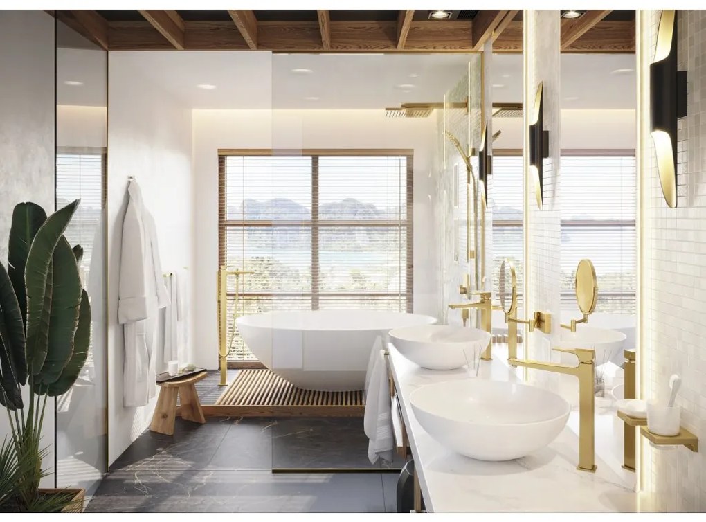 Hansgrohe AddStoris, kozmetické zrkadlo Ø 188 mm, leštený vzhľad zlata, HAN-41791990