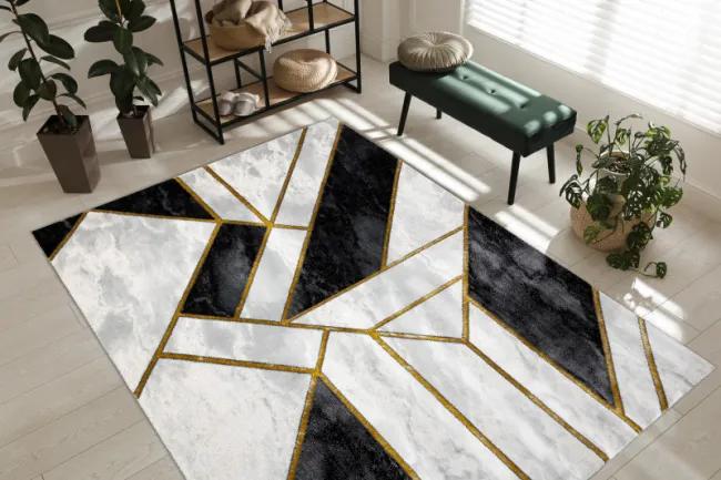 Koberec EMERALD exkluzívny 1015 glamour, styl marmur, geometrický čierny / zlatý