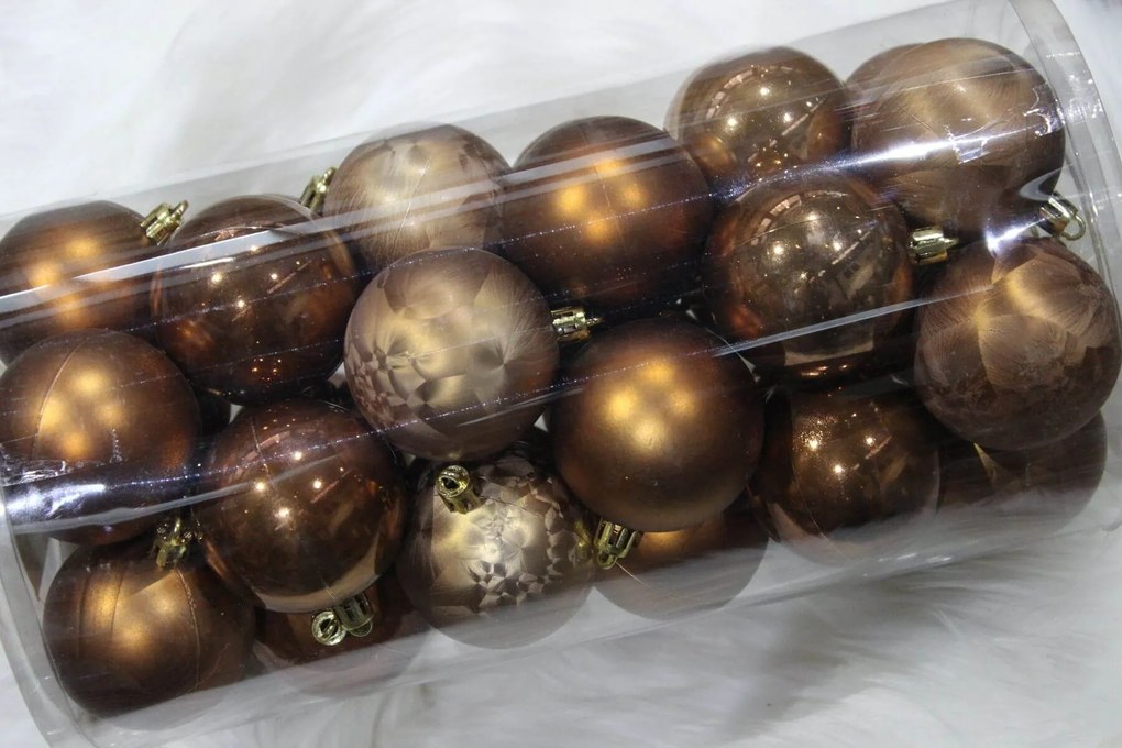 Hnedé plastové vianočné gule 6cm 30ks