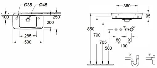 Villeroy & Boch 4342L501 - Závesné umývadlo O.NOVO 50x25 cm keramika/biela