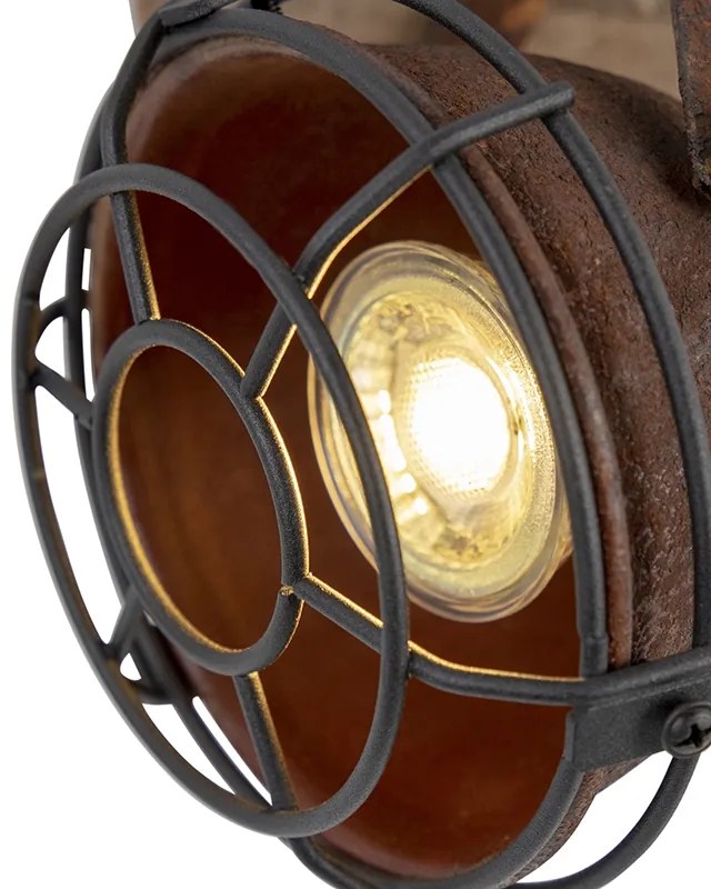 Sklápateľné priemyselné reflektorové svetlo hrdzavohnedé s dreveným podstavcom - Gina