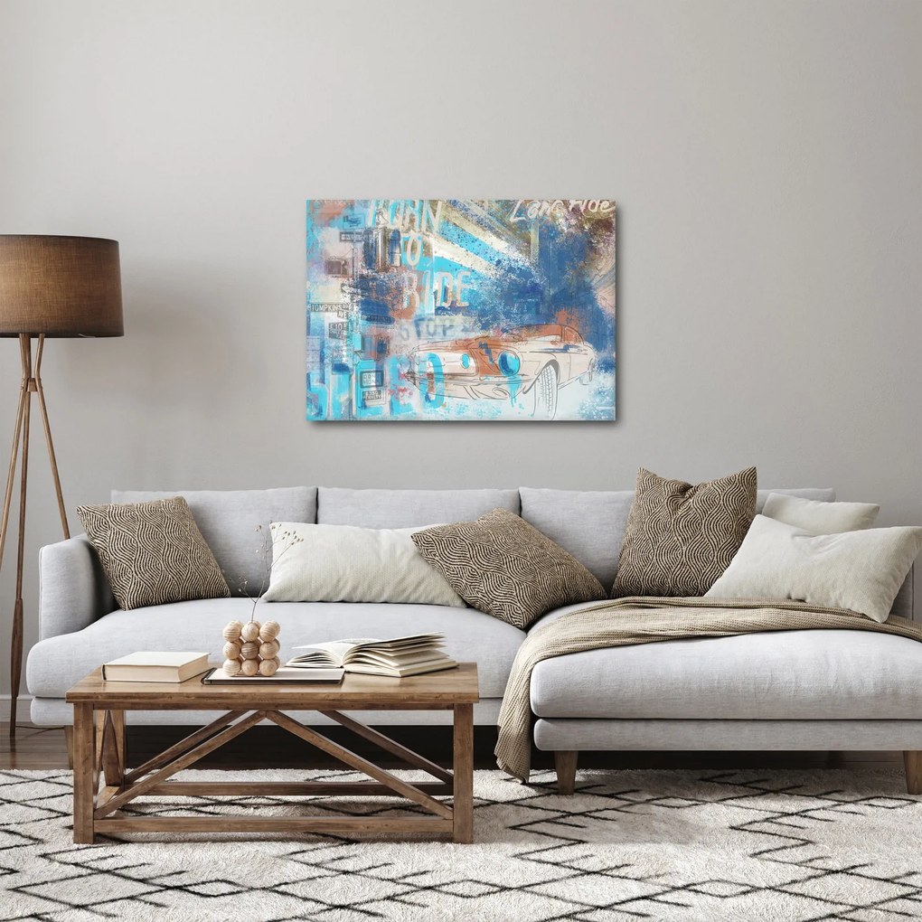 Obraz - Zrodený na jazdu, modré tóny (70x50 cm)