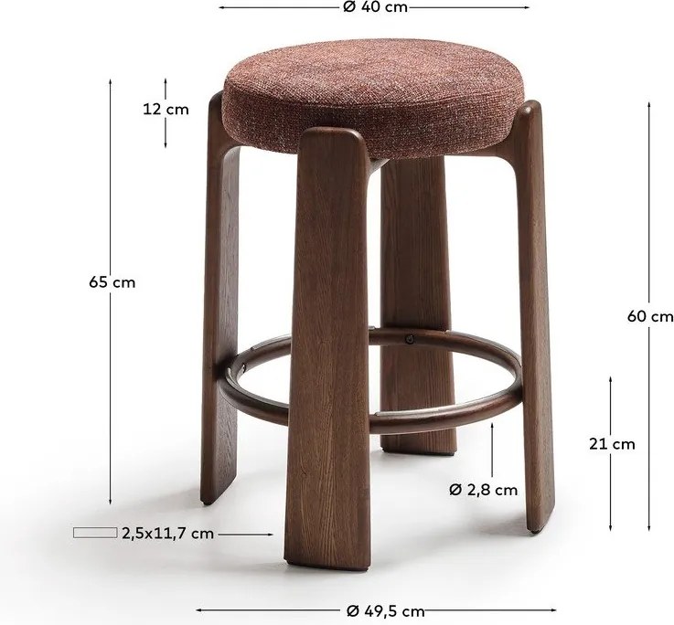 Hnedá/v tmavo prírodnej farbe barová stolička z jaseňového dreva (výška sedadla 65 cm) Granite – Kave Home