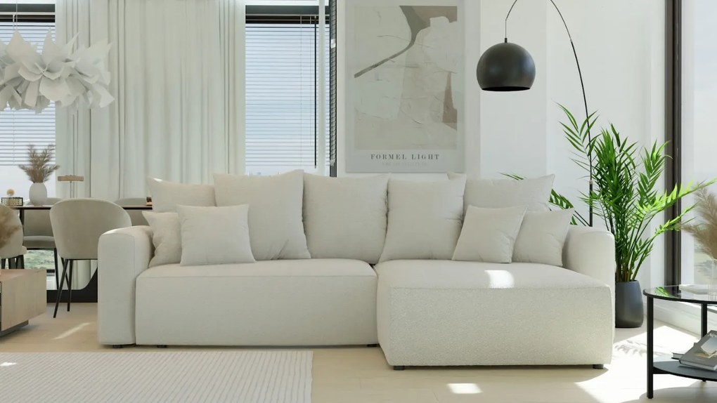 Rohová sedačka Baria (P) (béžová). Akcia -20%. Vlastná spoľahlivá doprava až k Vám domov. 1133078