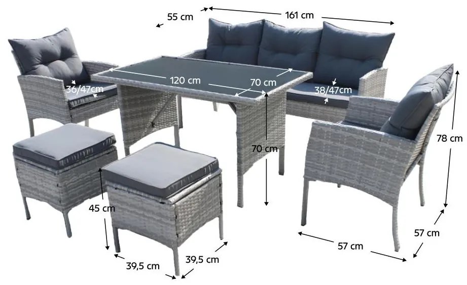 Tempo Kondela Záhradný ratanový set, svetlosivá, LALEN