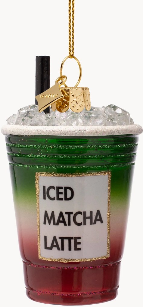 Ručne fúkaná vianočná ozdoba Strawberry Iced Matcha